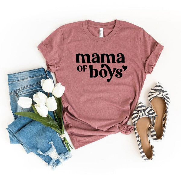 Mama Of Boys Heart Short Sleeve Graphic Tee