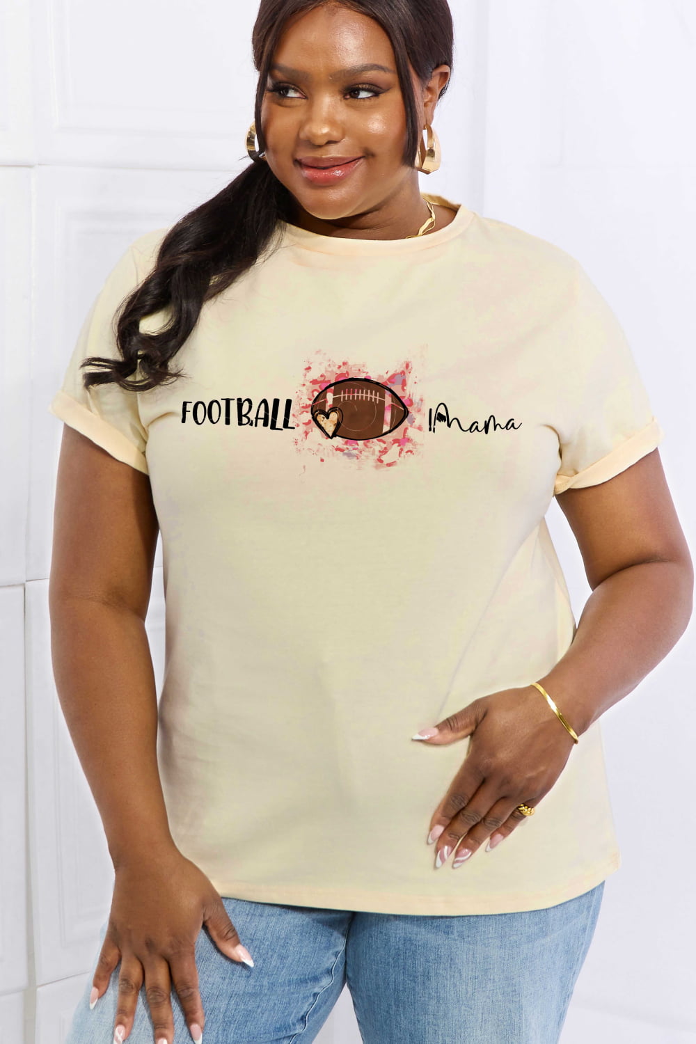 Simply Love Full Size FOOTBALL MAMA Graphic Cotton Tee